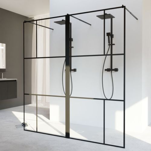 Parois de douche ATELIA 190cm noir mat barre horizontale/barfix - CUISIBANE - PC-I8ATE_190HBNM pas cher Secondaire 2 L