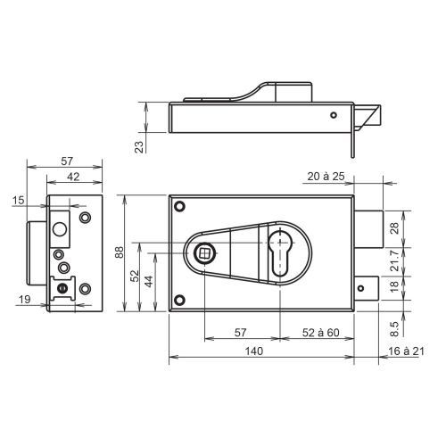 Serrure ND 10 9772 horizontale fouillot droite METALUX FE97721070 photo du produit Secondaire 1 L