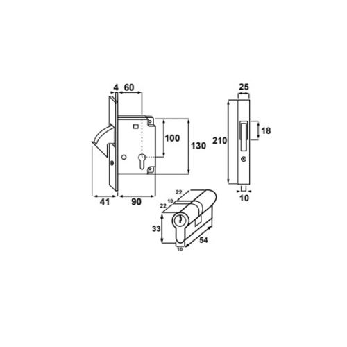 Serrure &agrave; crochet rentrant axe 60mm avec cylindre - TORBEL - A27071 pas cher Secondaire 6 L