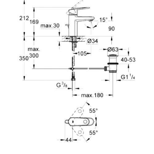 Mitigeur de lavabo monocommande EUROPLUS taille S 5,8l/min GROHE 3261200E pas cher Secondaire 1 L