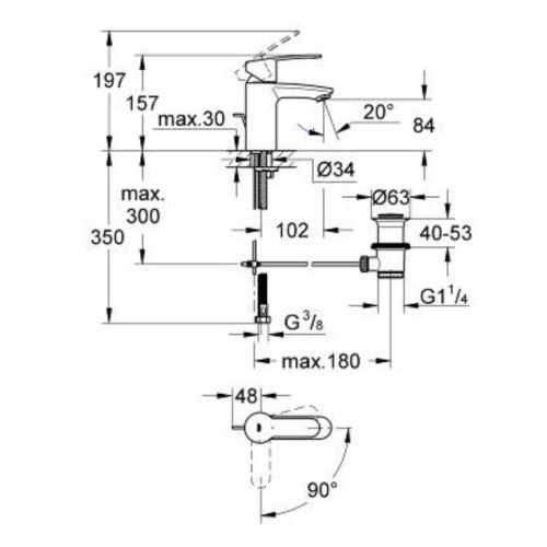 Mitigeur de lavabo EUROSTYLE COSMOPOLITAN bec bas GROHE 33549002 photo du produit Secondaire 1 L