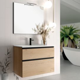 Meuble de salle de bain Cosynéo simple vasque à 2 tiroirs et miroir à applique CREMA 80 cm pas cher Principale M