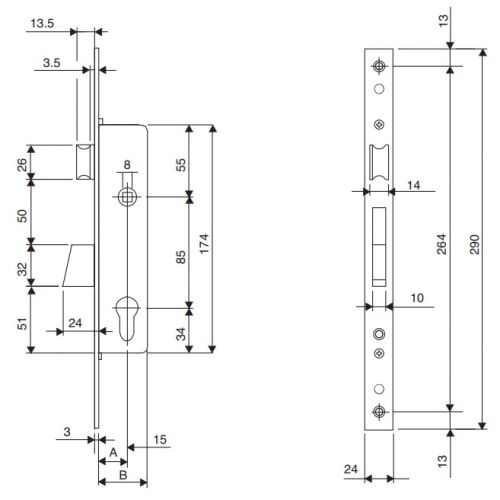 Monopoint à larder profil étroit pêne dormant demi-tour ELECTRA A25 avec tétière - ISEO - 781251B pas cher Secondaire 1 L