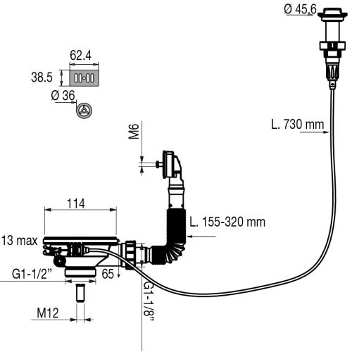 Bonde de vidage automatique D90mm pour évier simple cuve VALENTIN 00 435500 000 00 pas cher Secondaire 2 L