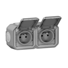 Double prise de court PLEXO Legrand 2 x 2P+T horizontal gris en saillie (boite de 5) - 069768L pas cher Principale M