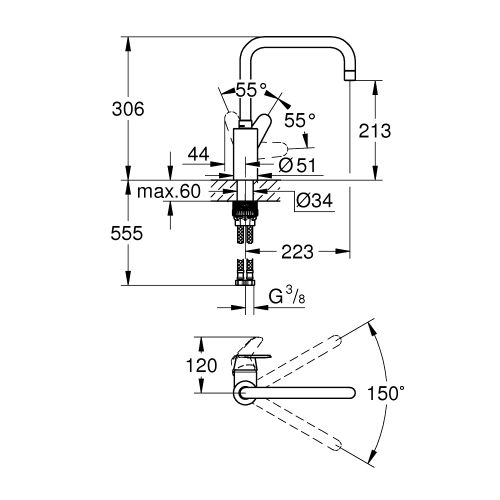 Mitigeur d'évier EURODISC COSMOPOLITAN bec haut pivotant GROHE 32259003 photo du produit Secondaire 1 L