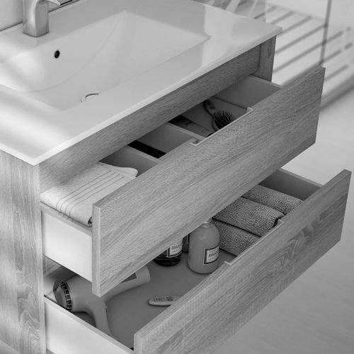 Ensemble meuble de salle de bain 120cm double vasque + colonne de rangement IRIS hibernian (bois blanchi) - COSYNEO - SIRIRIS120COLHIB pas cher Secondaire 1 L