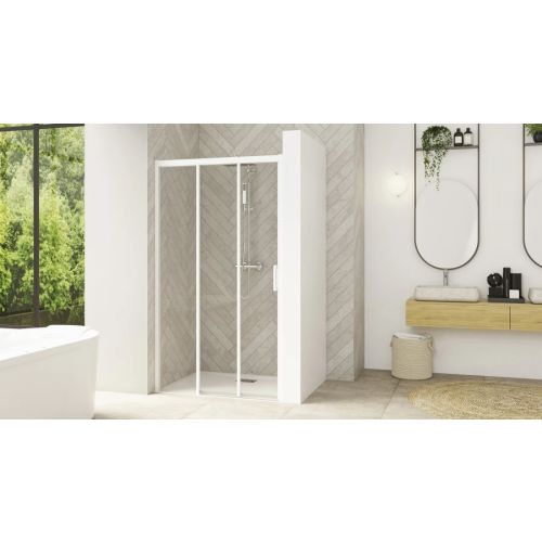 Paroi de douche SMART DESIGN 3 volets 2 coulissantes 140 cm profilé blanc droite KINEDO PA90268BTNED photo du produit