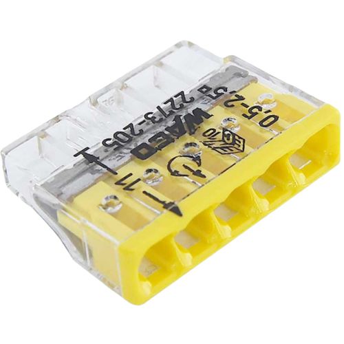 Borne pour boîtes de dérivation COMPACT avec boîtier transparent 5 conducteurs boîte de 100 - WAGO - 2273-205 pas cher