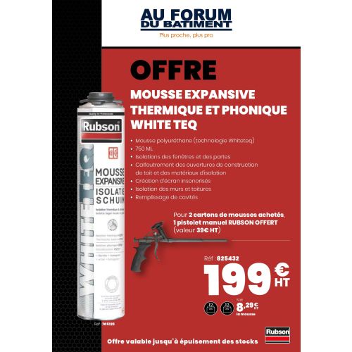 Offre Mousse White Teq Rubson + pistolet offert photo du produit Principale L