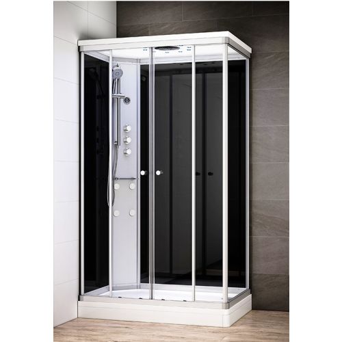 Cabine de douche hydromassante SILVER HYDRO 140x90 gauche noir - THALASSOR - SRMN1490G pas cher
