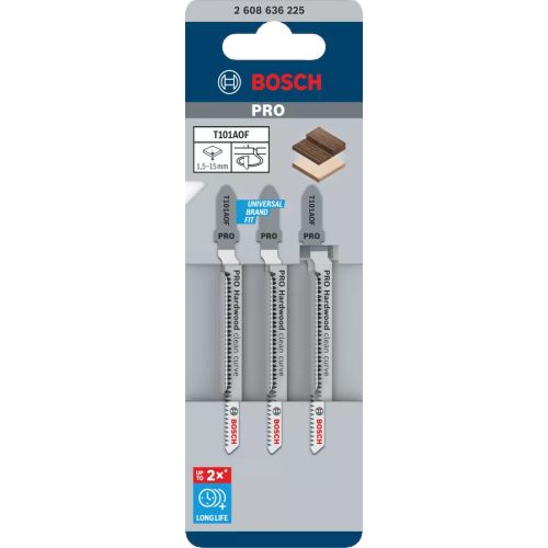 Lot de 3 lames scie sauteuse T101AOF bois dur spécial panneaux laminés 83mm BOSCH 2608636225 photo du produit
