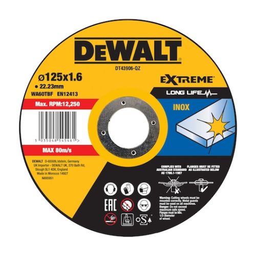 Disque à tronçonner l'inox 125x1,6mm - DEWALT - DT43906 pas cher Principale L