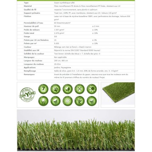 Gazon synthétique GREEN45-NATURE (45 mm) rouleau 4 m x 25 m JET7GARDEN JET7GREEN45-NATURE-4 photo du produit Secondaire 1 L