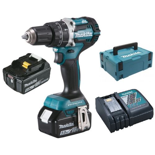 Perceuse visseuse à percussion 18 V + 2 batteries 5 Ah + chargeur + coffret MAKPAC MAKITA DHP484RTJ photo du produit