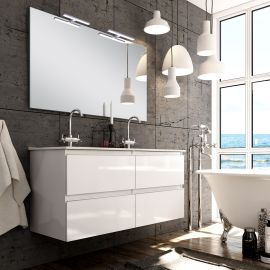 Meuble de salle de bain Cosynéo double vasque à 4 tiroirs miroir à applique BALEA 120 cm photo du produit Principale M