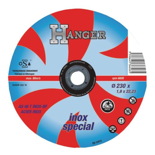 Disque à tronçonner droit pour inox 115x1,6mm AS 46 T - HANGER - 150003 pas cher