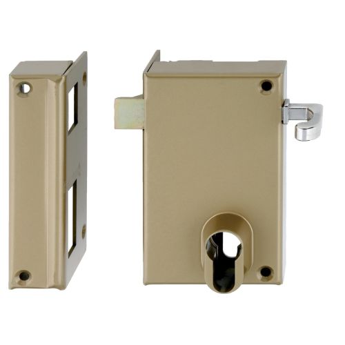 Coffre monopoint en applique pour cylindre europ&eacute;en vertical tirage gauche dor&eacute; - HERACLES - MX-8827-02 pas cher