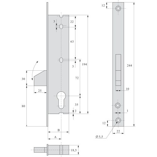 Serrure 1 point cylindre pêne dormant à bascule 39 mm - STREMLER - 2362.39.0 pas cher Secondaire 1 L