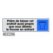 Plaquette de porte ''Pri&eacute;re de laisser cet endroit aussi propre que vous d&eacute;sirez le trouver en entrant'' plexiglas 170x45mm - NOVAP - 4033396 pas cher