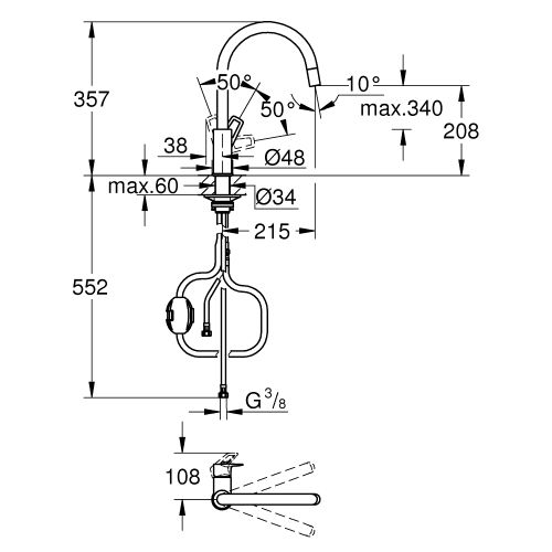 Mitigeur évier BAULOOP bec haut avec douchette extractible GROHE 30543000 photo du produit Secondaire 1 L