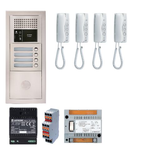 Pack audio 4BP avec 4 postes GT1D blanc programmés AIPHONE 200375 photo du produit Principale L
