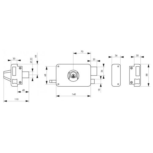 Serrure en applique double cylindre &agrave; tirage 140 x 88 mm droite 3 cl&eacute;s FTH THIRARD 00000115 photo du produit Secondaire 1 L