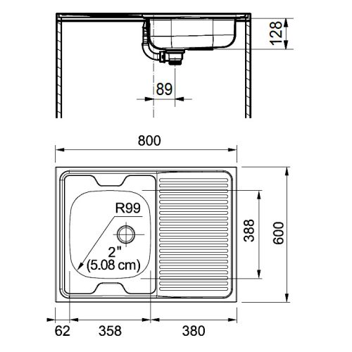 Evier monocuve inox MAN711-800 avec égouttoir 800x600cm à poser - FRANKE - 013953 pas cher Secondaire 1 L