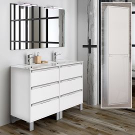 Ensemble meuble de salle de bain Cosynéo double vasque + colonne de rangement avec miroir TIRIS 120 cm photo du produit Principale M