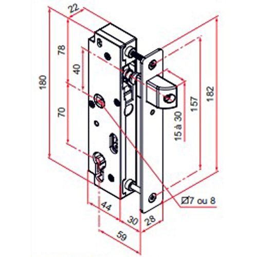 Serrure en retrait GK axe 59 mm pour tube 30 x 30 mm TIRARD GK401104 photo du produit Secondaire 1 L