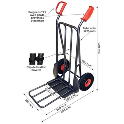 Diable Stockman acier bavettes fixe et repliable 300 kg - HT300/NLC-RG photo du produit Secondaire 1 L