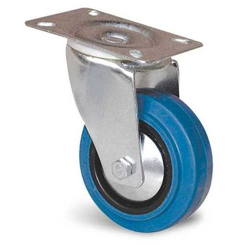 Roulette Portroll caoutchouc bleu &agrave; platine pivotante 100mm - GUITEL HERVIEU - 604041 pas cher