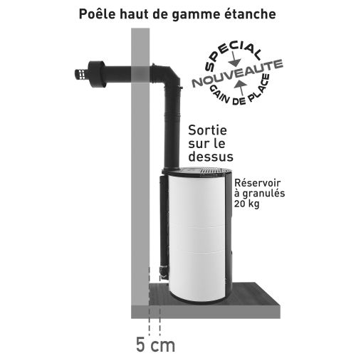 Poêle à granulé ANDREA 9kW étanche concentrique blanc - STOVIA - ANDREA9KWBLC pas cher Secondaire 3 L