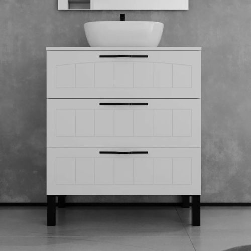 Meuble de salle de bain CALA 60cm avec plateau et vasque à poser ovale 3 tiroirs sans miroir blanc - COSYNEO - EPOCALA3C60BLAPBBZEUS pas cher Secondaire 1 L