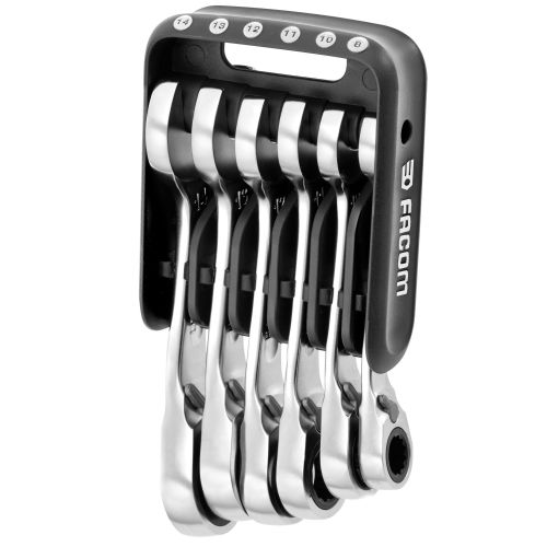 Jeu de 6 clés mixtes à cliquet courtes sur étui portatif - FACOM - 467BS.JP6PB pas cher