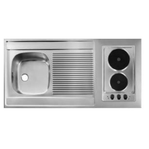 Evier monocuve inox PLAN OCEAN 1200x600 domino 2 feux électriques avec égouttoir - FRANKE - 901437 pas cher