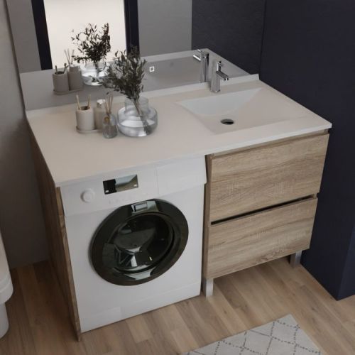 Ensemble meuble de salle de bain IDEA avec emplacement lave-linge plan vasque déportée à droite 124cm Oak - CUISIBANE - IDM00_124DCO_F pas cher Secondaire 1 L