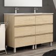 Meuble de salle de bain 120 cm double vasque 6 tiroirs sans miroir PALMA bambou (chêne clair) COSYNEO - ING3CPALMA120BAMB photo du produit
