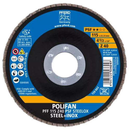 Disques &agrave; lamelles POLIFAN PFF 115 Z40 PSF STEELOX - PFERD - 67664115 pas cher Secondaire 2 L