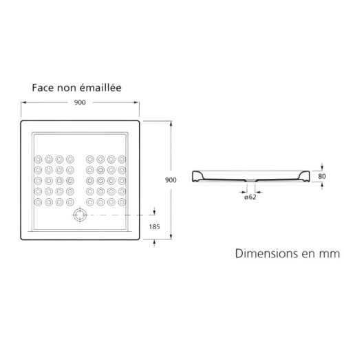 Receveur à poser POLO 90x90x8 cm B60 carré blanc ROCA WMT1CA16Z000001 photo du produit Secondaire 1 L