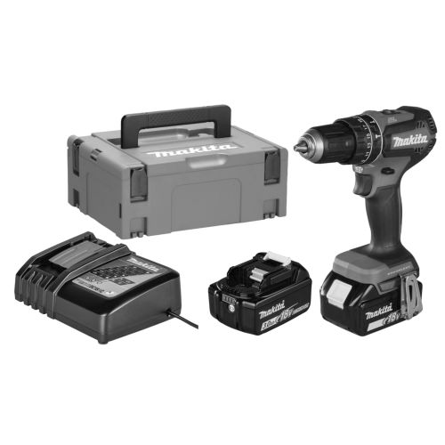 Perceuse-visseuse à percussion 18V + 2 batteries 3Ah + chargeur rapide + coffret MAKPAC - MAKITA - DHP485RFJ pas cher