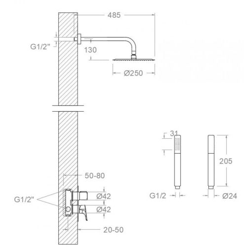 Mitigeur de douche à encastrer avec ensemble 2 voies URBAN CHIC chromé K2115021 - RAMON SOLER - 21D302879 pas cher Secondaire 1 L