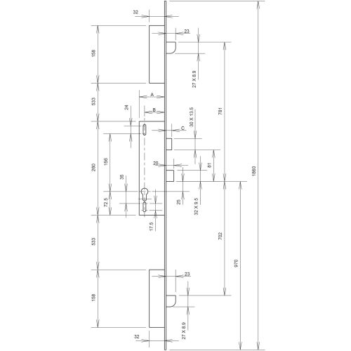 Serrure à larder 3 points coffre 92MTX U7 36 mm METALUX F1U7360200 photo du produit Secondaire 2 L