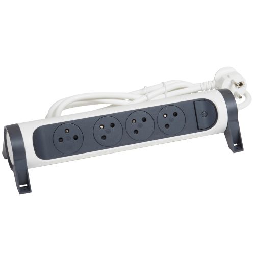 Rallonge multiprise avec bloc rotatif de 4 prises 2P+T Surface, interrupteur et cordon longueur 1,5 m blanc et gris foncé LEGRAND 049446 photo du produit Secondaire 2 L