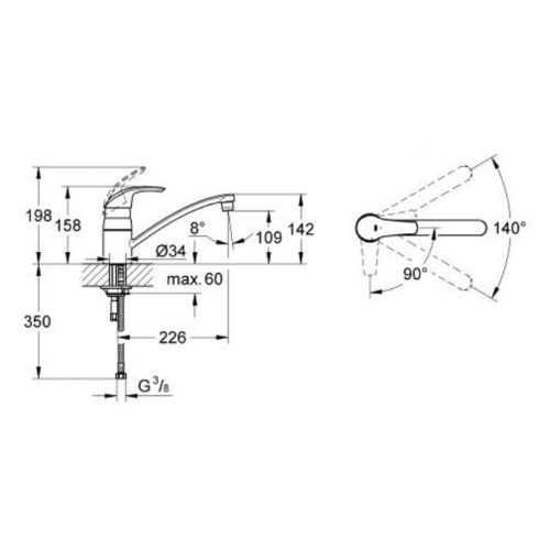 Mitigeur &eacute;vier monocommande monotrou chrom&eacute; EUROSMART Grohe &ndash; 32221001 pas cher Secondaire 1 L