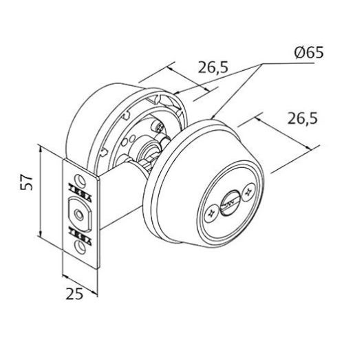Verrou tubulaire double entrée à axe réglable 60-70mm chrome mat - TESA - 517U0CM pas cher Secondaire 2 L
