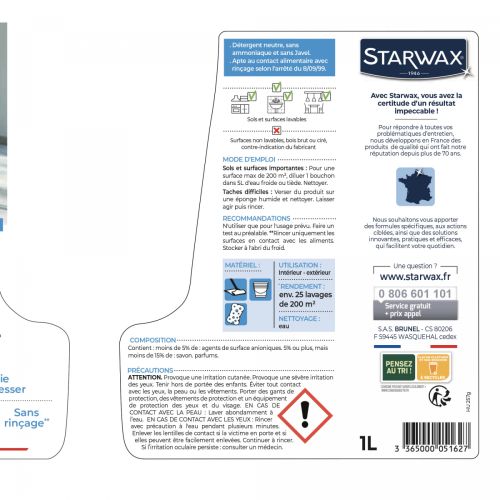 Nettoyant multi-usages 1 l &agrave; pH neutre STARWAX 5162 photo du produit Secondaire 1 L