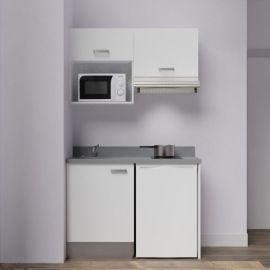 Kitchenette K02L 120 cm Cuisibane avec plan monobloc, emplacement frigo, hotte et micro-ondes pas cher Principale M