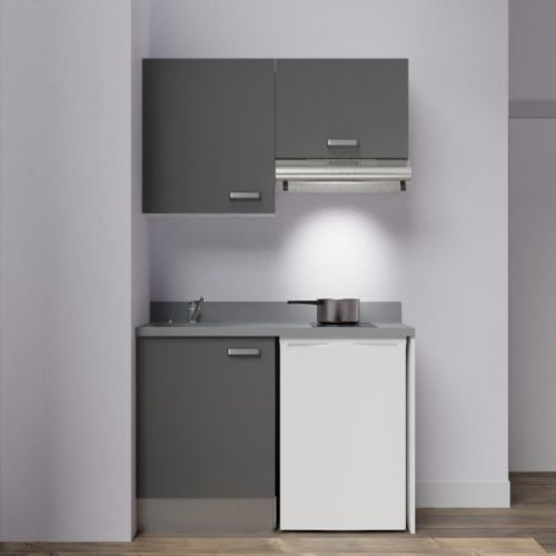 Kitchenette K01L 120cm emplacements frigo top et hotte gris/cromo (gris) évier à gauche - CUISIBANE - K01G-P120CR-G pas cher Secondaire 1 L