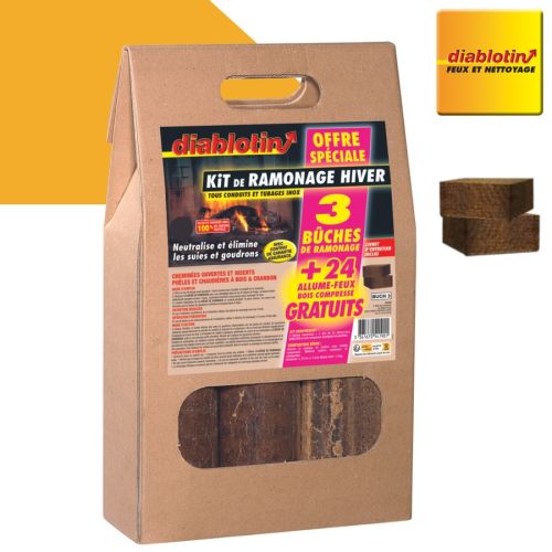 Kit de 3 bûches de ramonage 1,2 kg avec 24 cubes allume feu DIABLOTIN BUCH3 photo du produit Secondaire 1 L